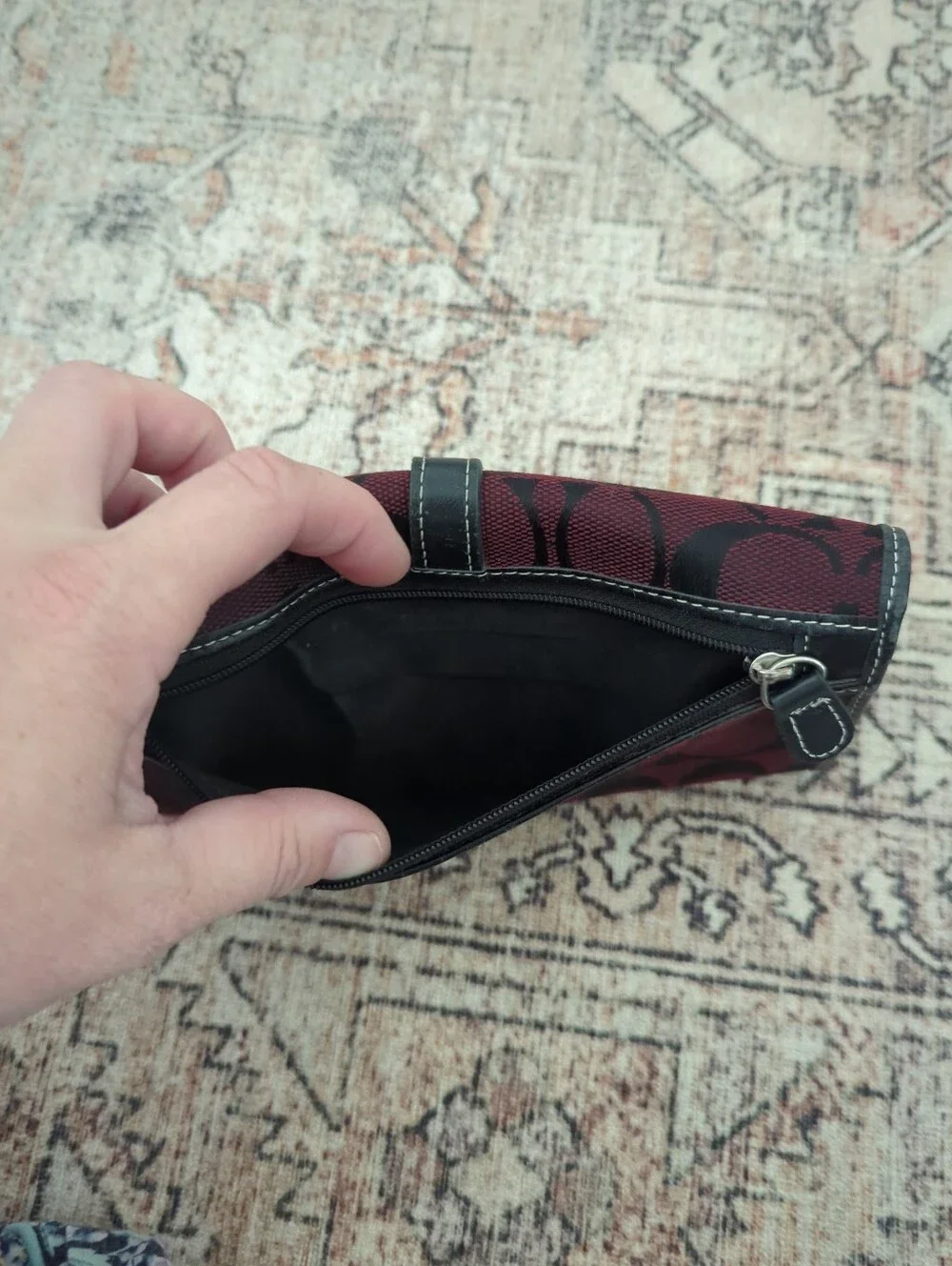 vintage Coach Soho long wallet burgundy Black Monogram Canvas Leather Interior